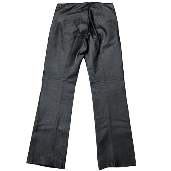 Misdemeanor Black Leather Pants Womens Size 5 Flat Front Raw Cuff Mid Rise Lined - Picture 2 of 14